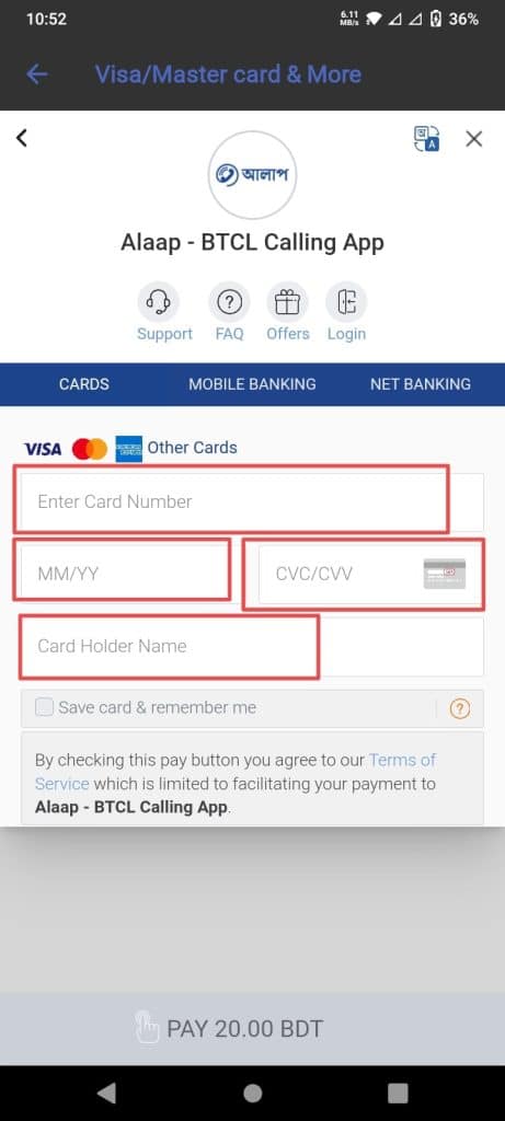 Pay with credit or debit card